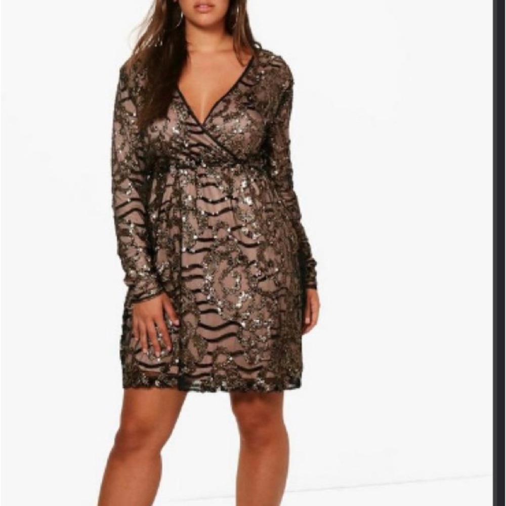 New black & gold sequence midi dress